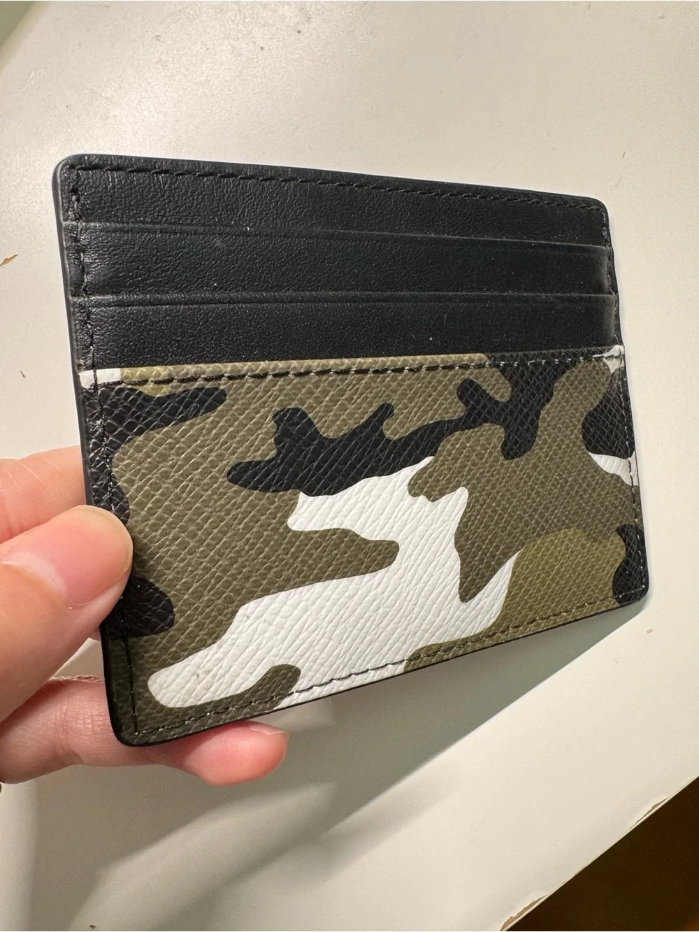 Michael Kors Black & Green Camo Leather Card Holder